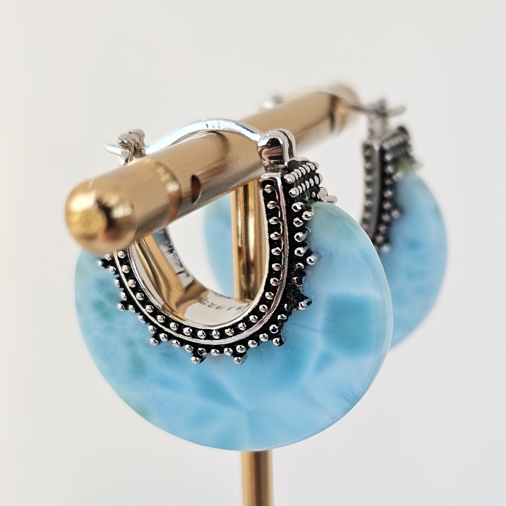 Genuine Dominican Republic Laramar Earrings 925 - Picture 3 of 6